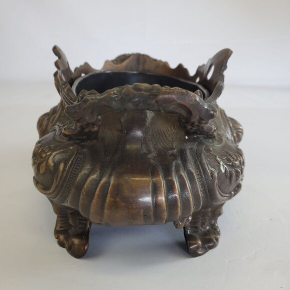 Vtg Brass Italian Style Rococo Jardiniere Planter with Insert  -11.75" Long - Picture 2 of 9